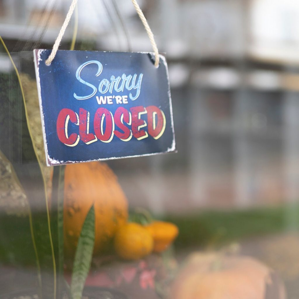 sorry were closed sign